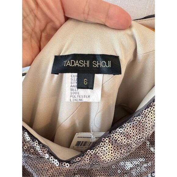 NWT Tadashi Shoji Bronze Sequin One Shoulder Cocktail Dress Size 6 - Picture 6 of 12